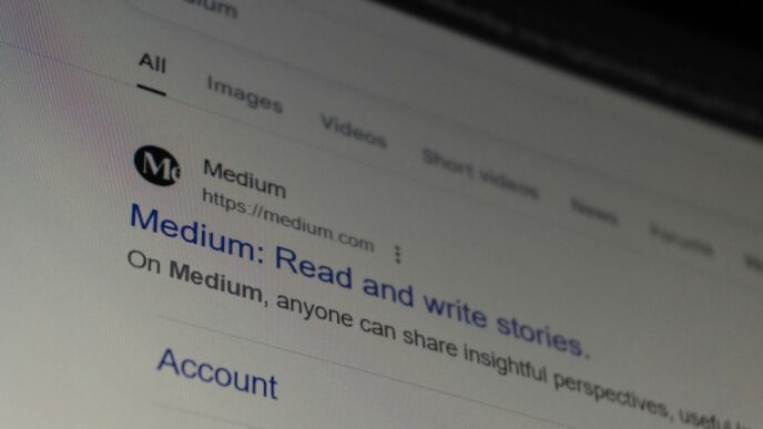 Screenshot of the medium website search results page