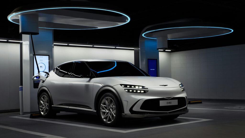 a white sports car in a showroom