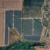 Aerial view of a large solar panel farm.