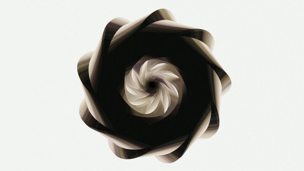 A spiraling dark form against a white background.