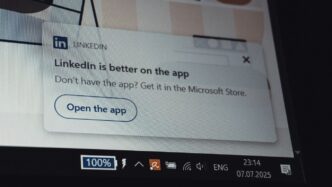 Linkedin app notification on a laptop screen.