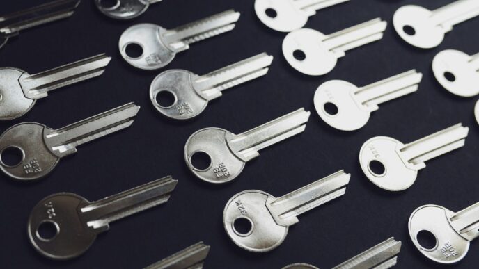 a bunch of keys sitting on top of a table