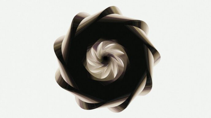 A spiraling dark form against a white background.