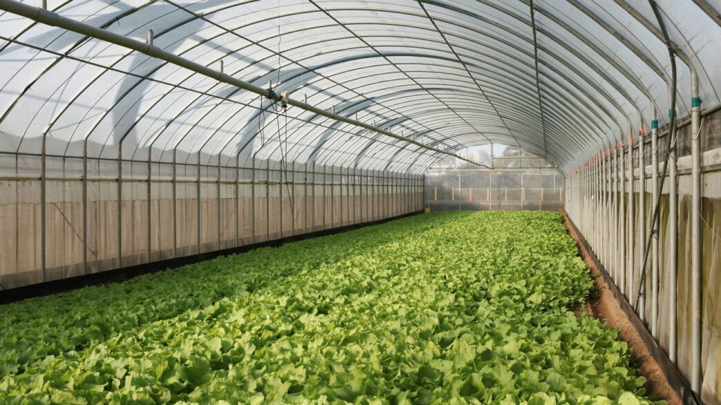 a large greenhouse filled with lots of green plants