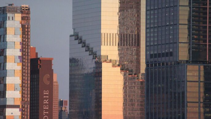 a group of tall buildings in a city