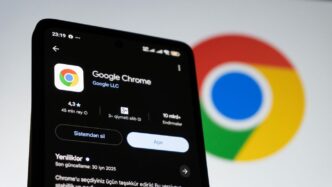 Google chrome app on a smartphone with logo