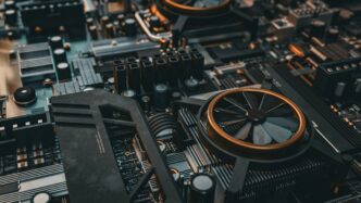 a close up of a computer motherboard