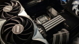A close up of a computer case with fans