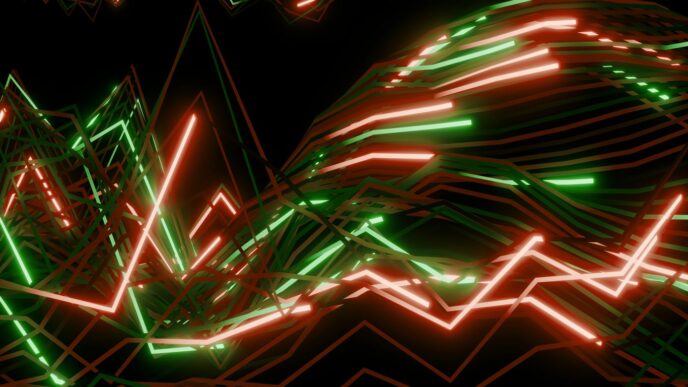 Abstract glowing lines forming a complex data visualization