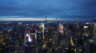 aerial view of city buildings during nighttime