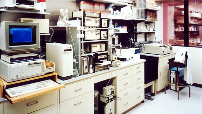 desktop monitor beside computer tower on inside room