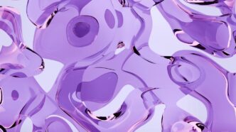 A bunch of purple bubbles floating in the air