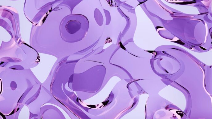 A bunch of purple bubbles floating in the air