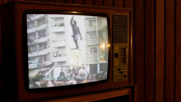 a television with a picture of a man on it