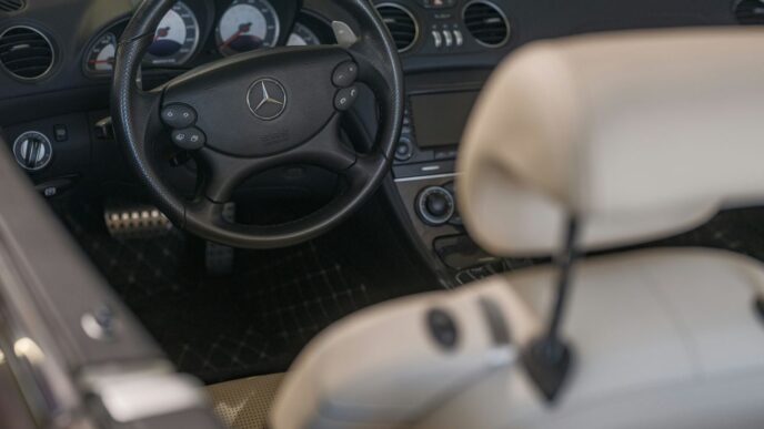 The interior of a mercedes-benz car is shown.