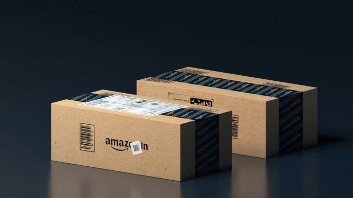 two boxes of amazon are stacked on top of each other