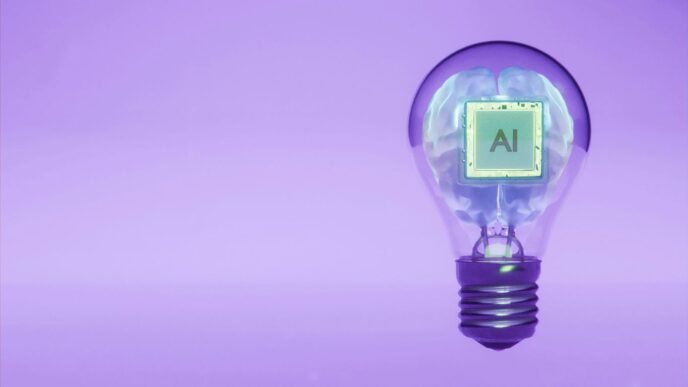 Ai brain inside a lightbulb illustrates an idea.
