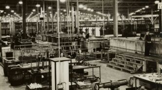 grayscale photo of industrial machine