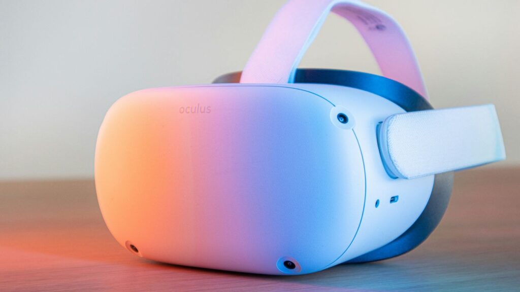pink and white vr goggles