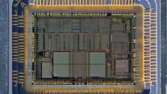 a close up of a computer processor chip