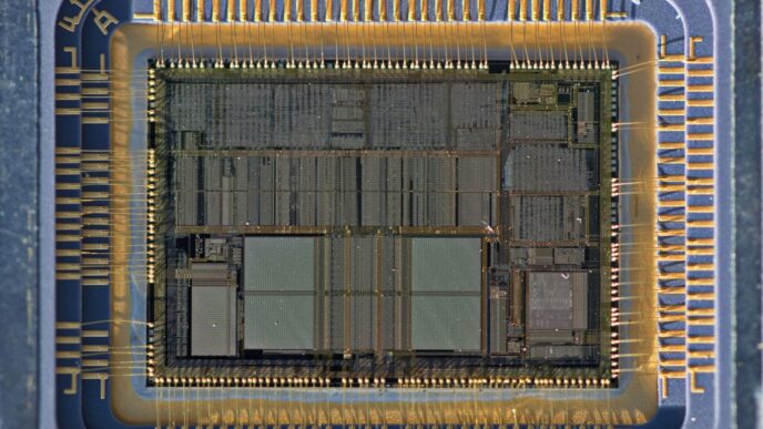 a close up of a computer processor chip