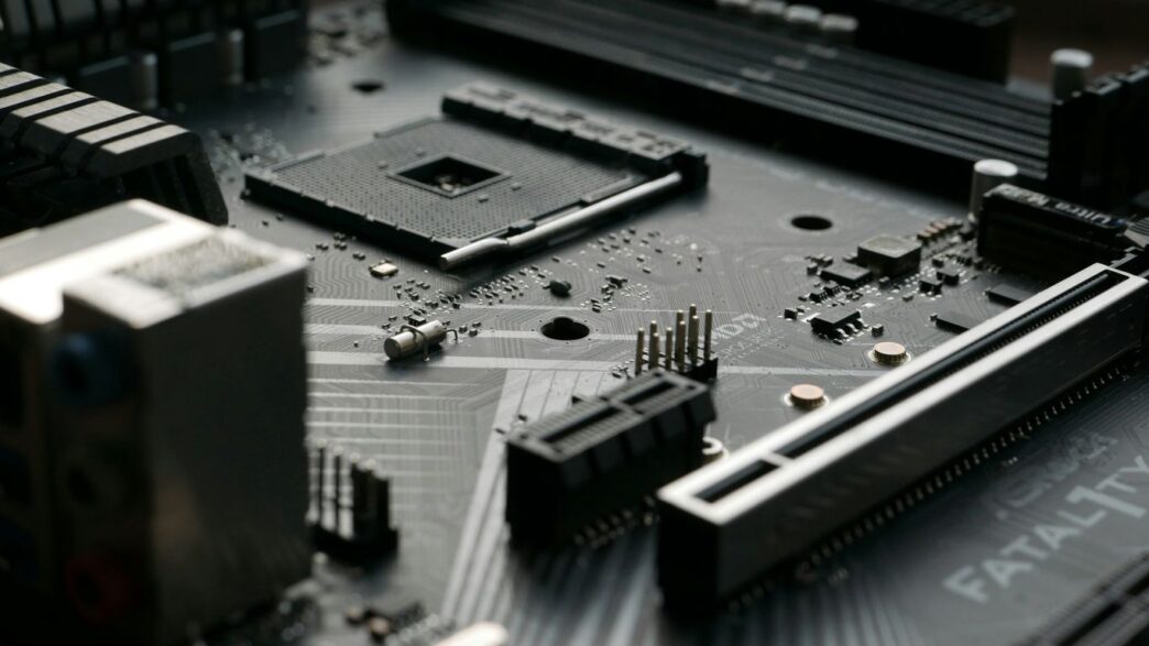a close up of a motherboard with many components