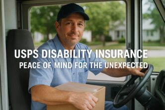 USPS postal worker reviewing disability insurance documents for financial protection