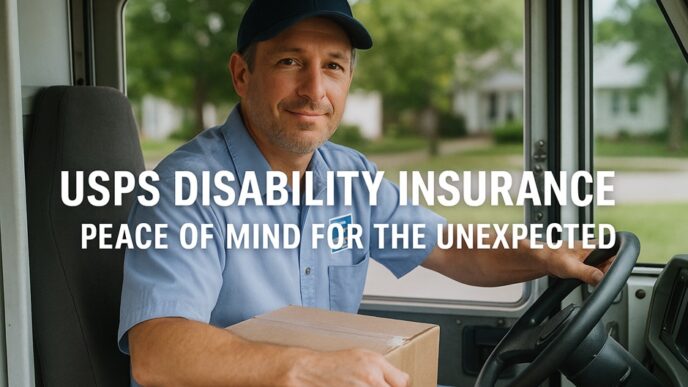 USPS postal worker reviewing disability insurance documents for financial protection