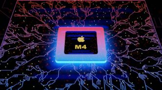 an apple m4 processor in a dark room