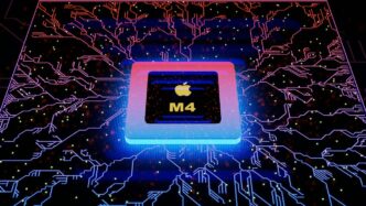 an apple m4 processor in a dark room