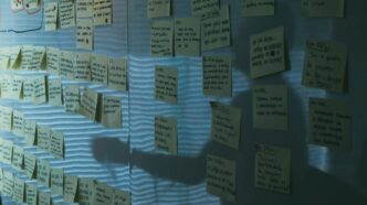 yellow sticky notes on gray wall