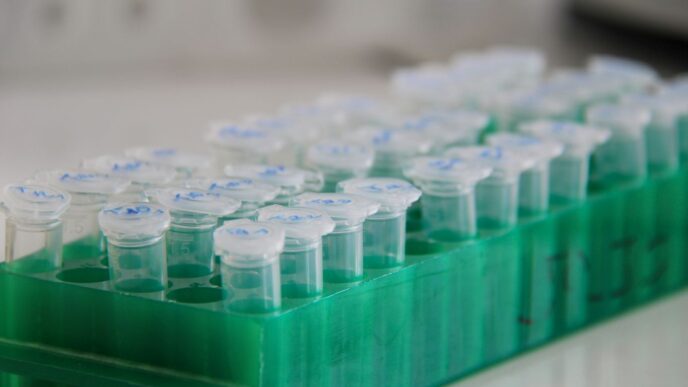 Rows of lab tubes sit in a tray.