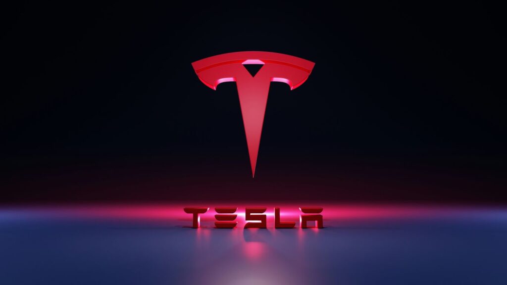 a red logo with a black background