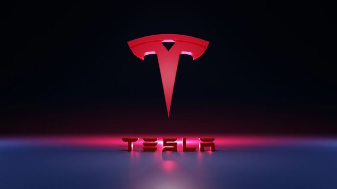 a red logo with a black background