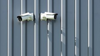 two cameras mounted to the side of a building
