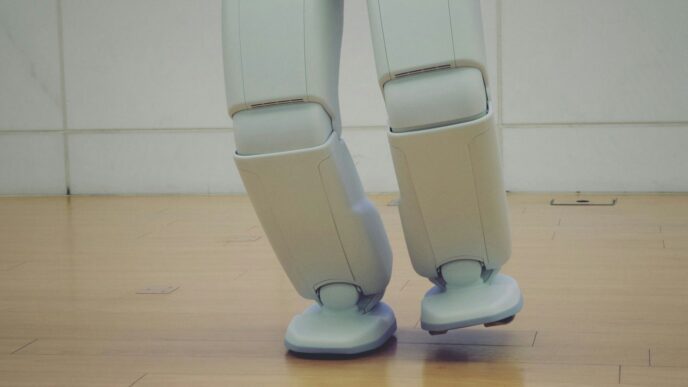 a robot standing on top of a hard wood floor