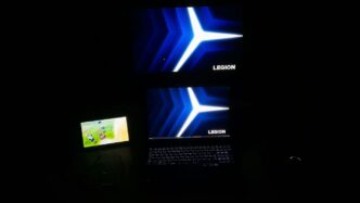 A laptop computer sitting on top of a desk