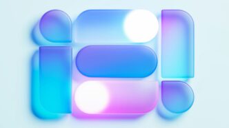 a blue, pink, and green text bubble