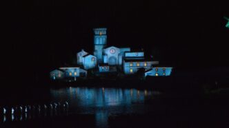 blue house during nighttime