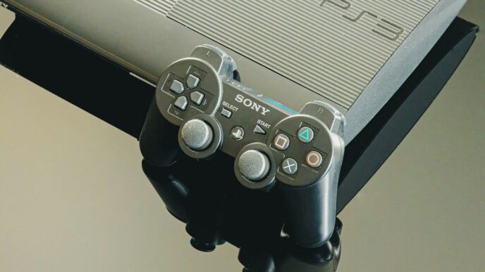 A playstation 3 console and its controller.