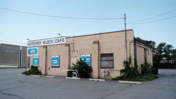 a brick building with a sign that says butcher block cafe