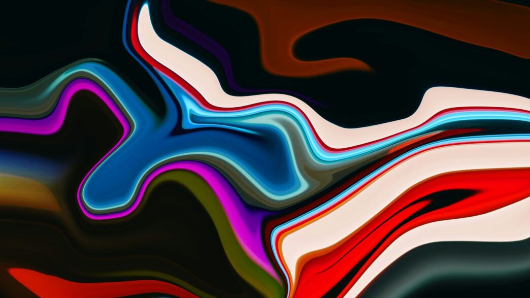 a multicolored abstract painting with a black background