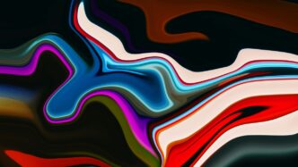 a multicolored abstract painting with a black background