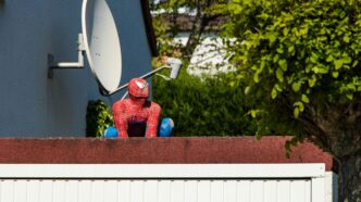 man in blue and red suit holding white and black basketball hoop