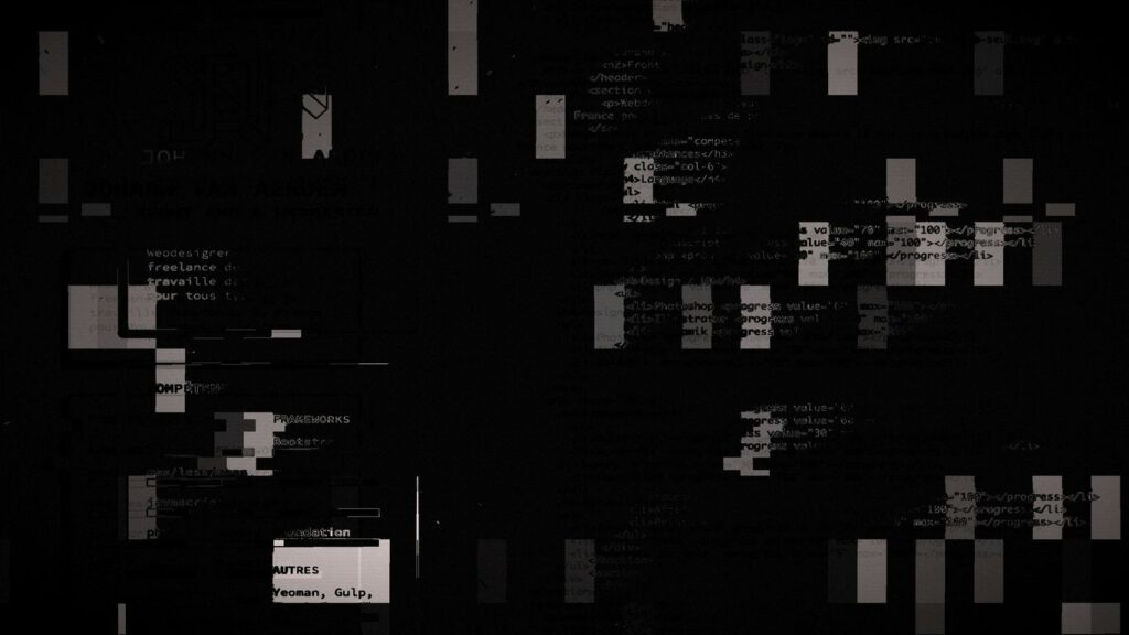 Abstract glitch art with digital code fragments