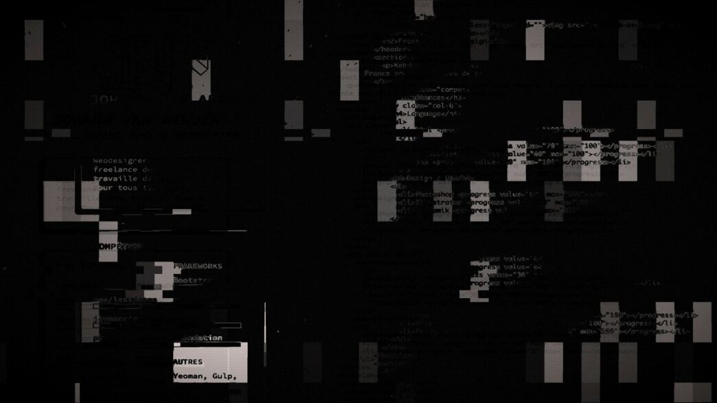 Abstract glitch art with digital code fragments