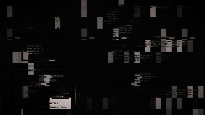 Abstract glitch art with digital code fragments