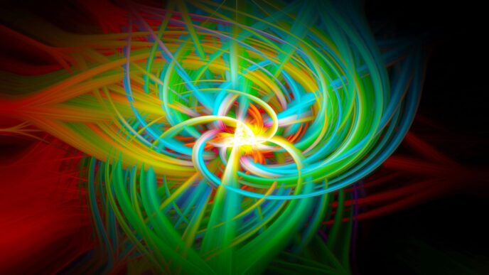 Abstract colorful light trails swirling in darkness
