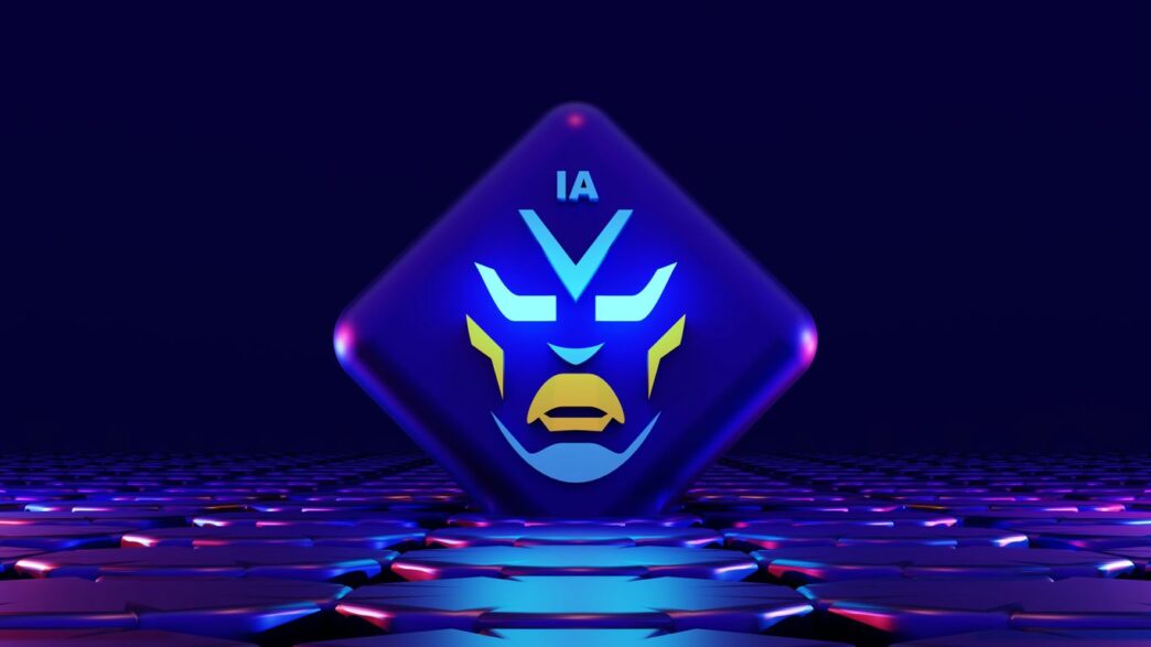 a stylized image of a blue and yellow face