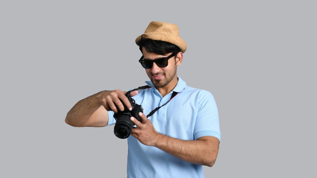 a man holding a camera